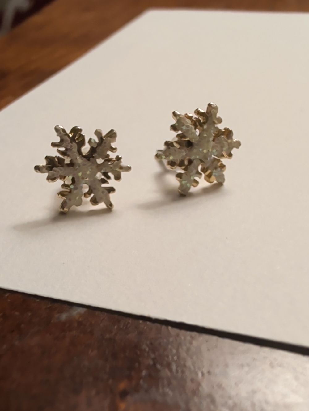 Snowflake Earrings Goldtone White Enamel Pierced Holidays, Winter Snow Chic